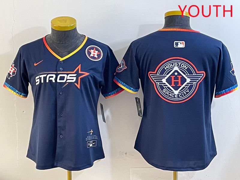 Youth Houston Astros Blank Drak Blue Fourth generation Joint Name 2025 Nike MLB Jersey style 17->youth mlb jersey->Youth Jersey
